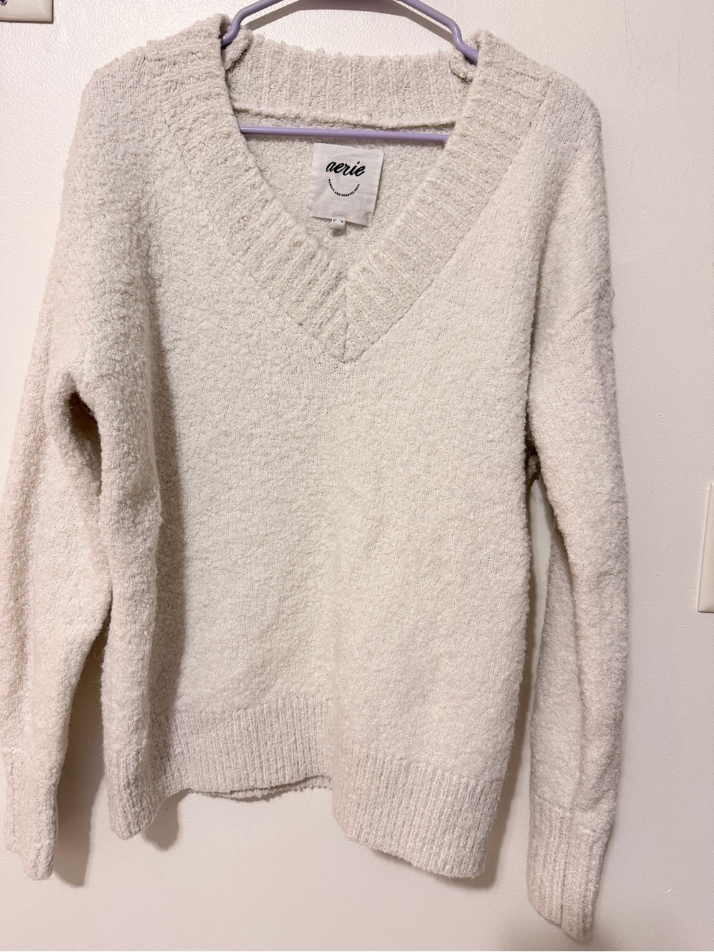 aerie Plush V-Neck Sweater in Cream
